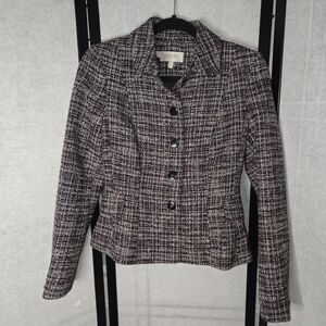 Hobbs London Womens Ava Tweed Black White Button Blazer Jacket Size 8 NWOT